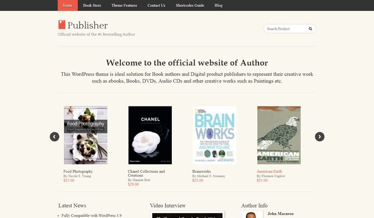 Publisher theme for writers and authors