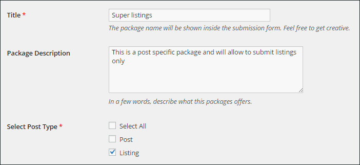 post type specific packages