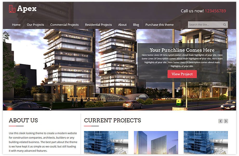 Apex building and construction WordPress theme