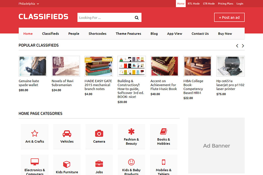 classifieds theme WordPress desktop view