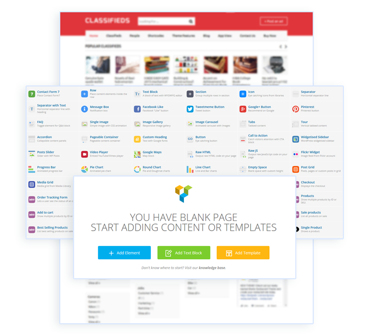 Visual composer with WordPress theme for online classifieds website