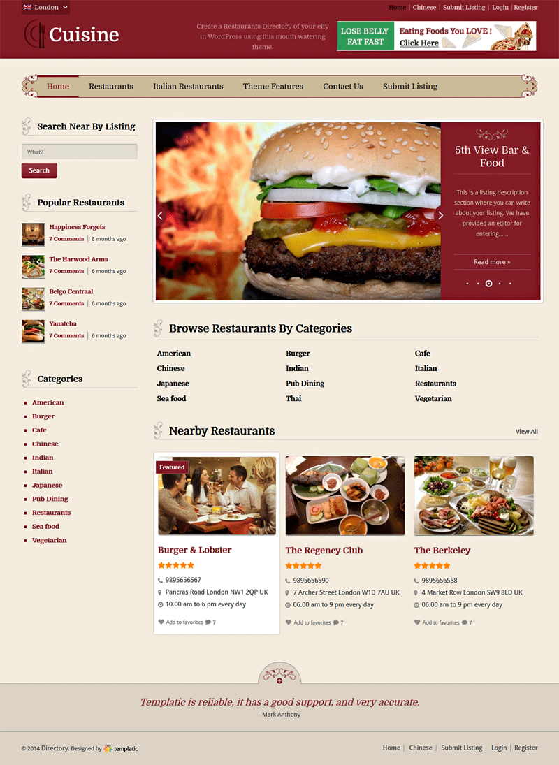 Cuisine Restaurant Directory Theme Homepage
