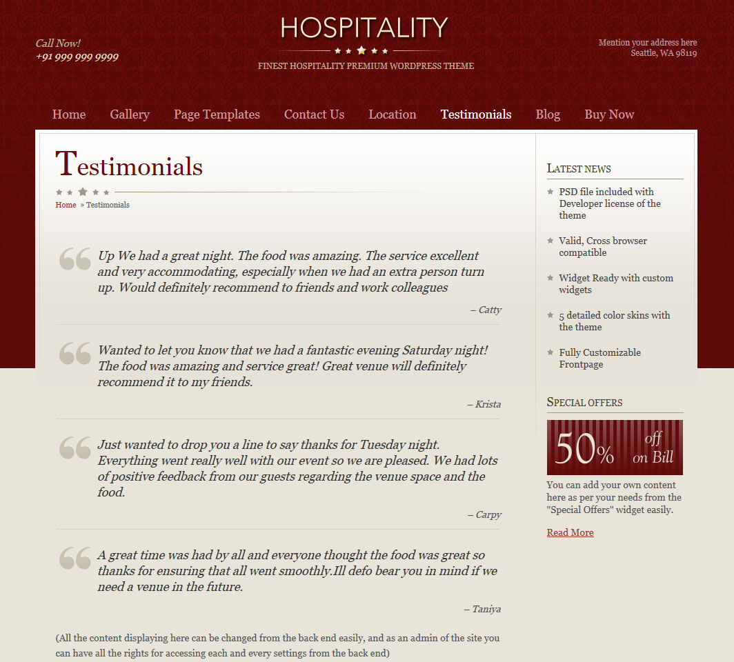 Hospitality Wordpress Theme Templatic Premium Wp Theme