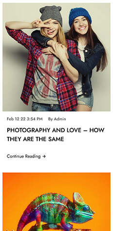 Photography WP Theme Mobile View