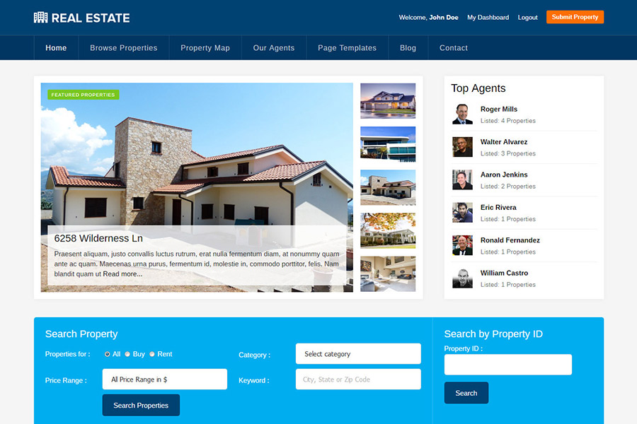 WordPress theme for realtors, estate agents