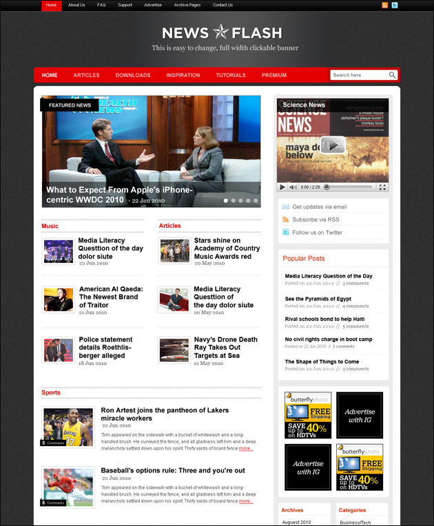 NewsFlash magazine theme released - Templatic