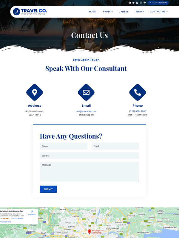Travel Agency Contact Page