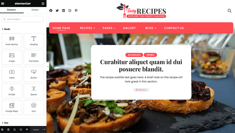 Elementor Compatible Tasty Recipes Theme