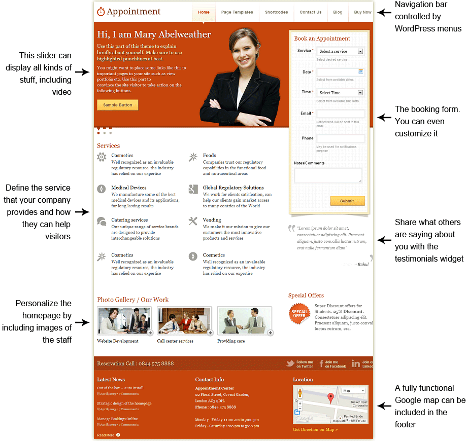 Fully customizable appointment wordpress theme