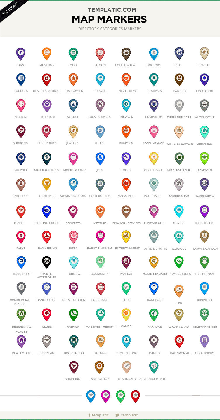 Creative And Eye Catching Map Marker Ideas   Templatic 100 Free Map Marker Icons 2 