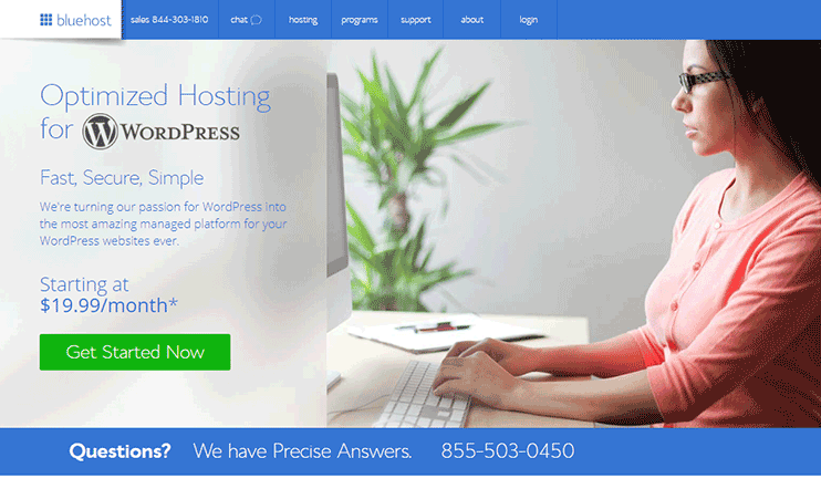WordPress optimized hosting from Bluehost