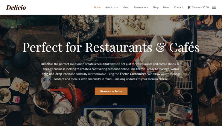 Delicio WordPress Theme for Cafes/Restaurants