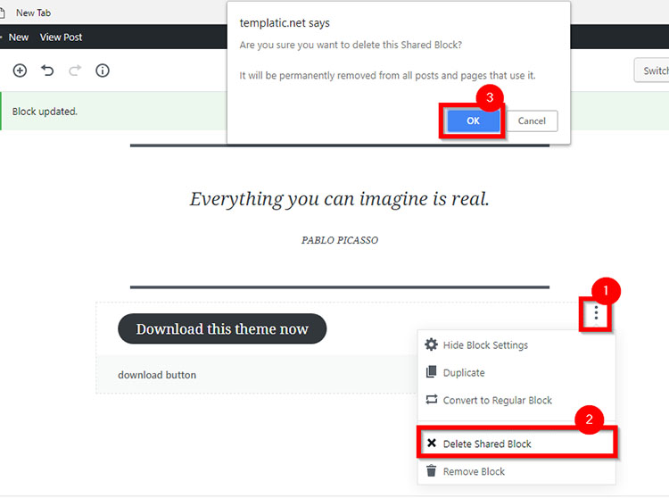 Gutenberg delete shared block