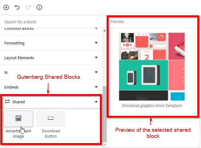 Gutenberg shared blocks