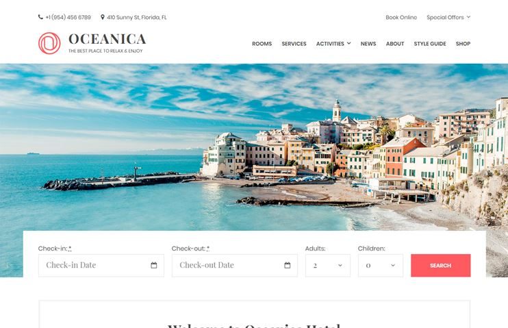 Oceania online hotel booking theme