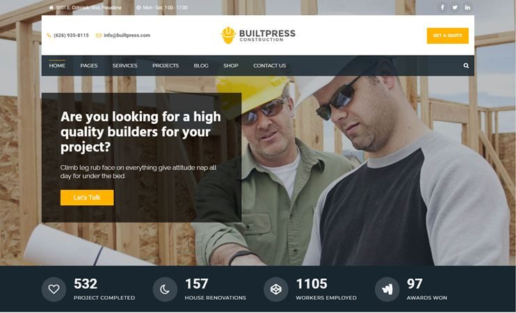 BuiltPress construction business WordPress theme