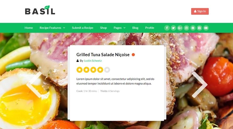 Basil food recipe WordPress theme