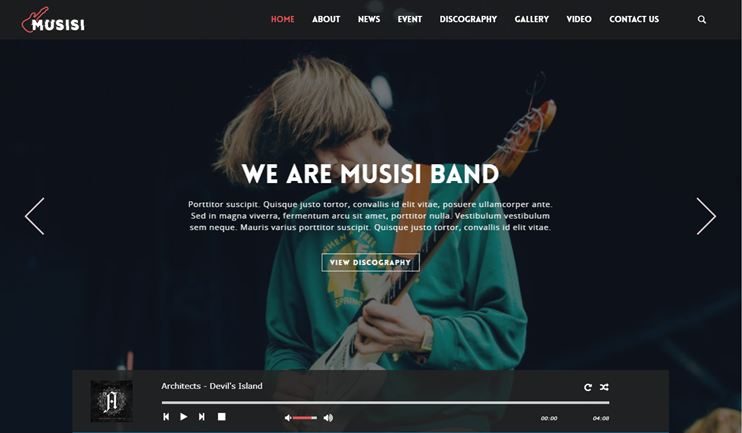 Musisi music artist WordPress theme