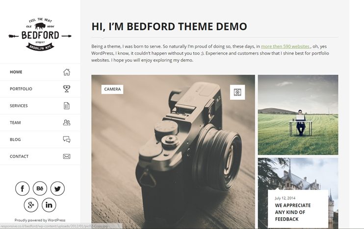 Bedford responsive WordPress artist portfolio theme