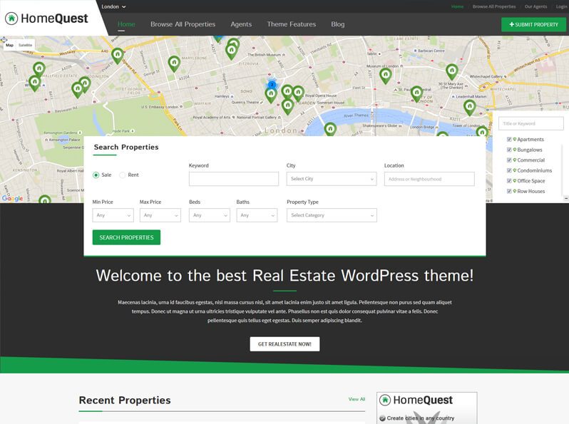 Homequest real estate WordPress theme