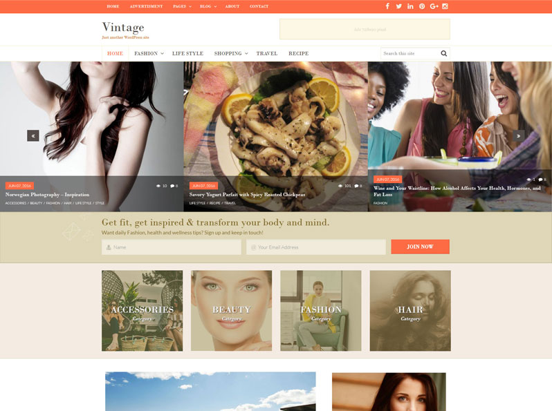 Vintage Free Blogging WP Theme