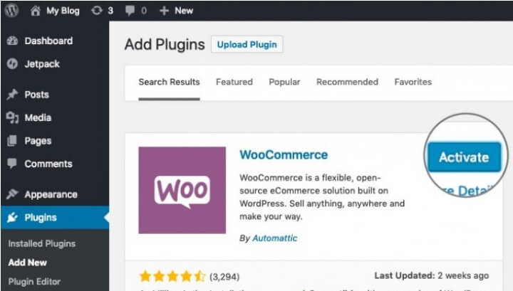 Activate WooCommerce Plugin
